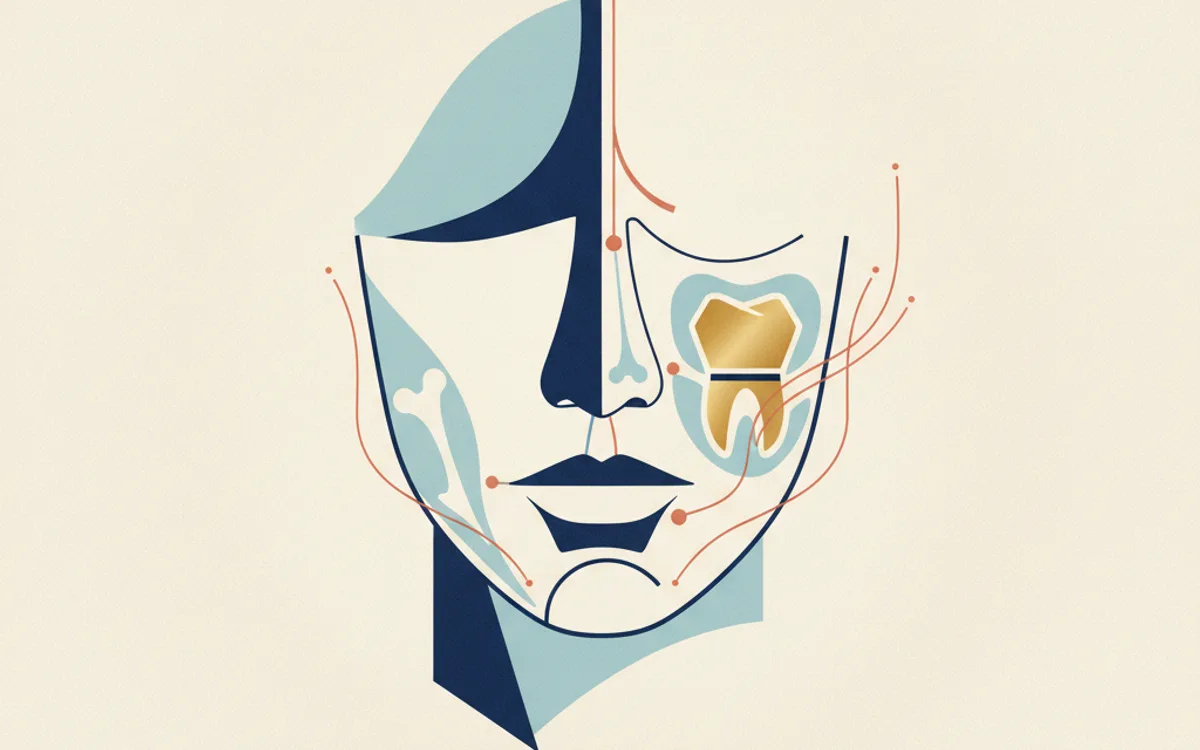 Ilustração editorial sobre contorno facial e procedimento de bichectomia em estilo flat