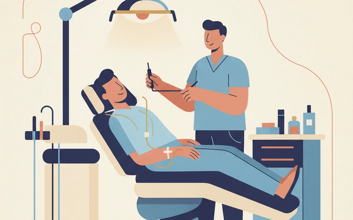 Paciente relaxado durante bichectomia com sedação consciente em ambiente clínico acolhedor