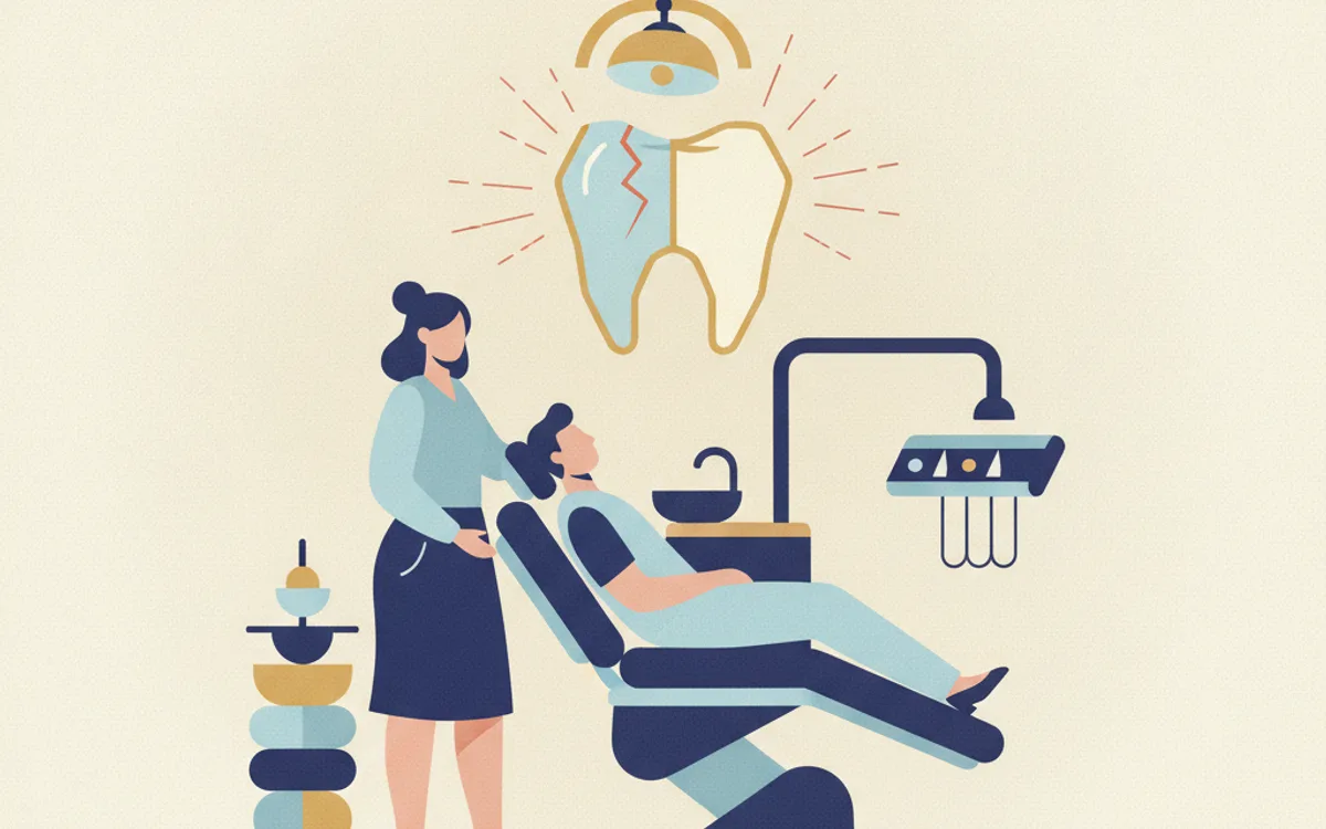 Ilustração editorial de coroa dentária de zircônia — restauração dental estética em Santos/SP