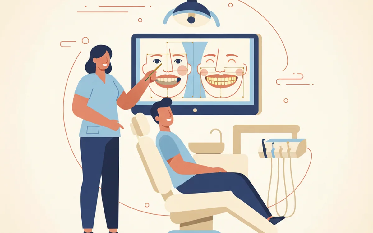 Análise digital de design de sorriso com proporções faciais e simulação 3D do resultado estético
