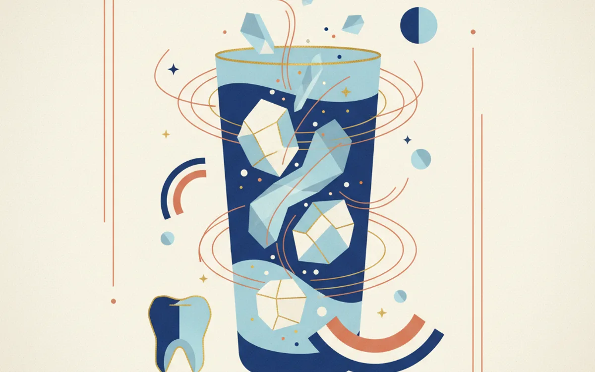 Ilustração mostrando solução de água com sal em vidro com elementos marinhos abstratos