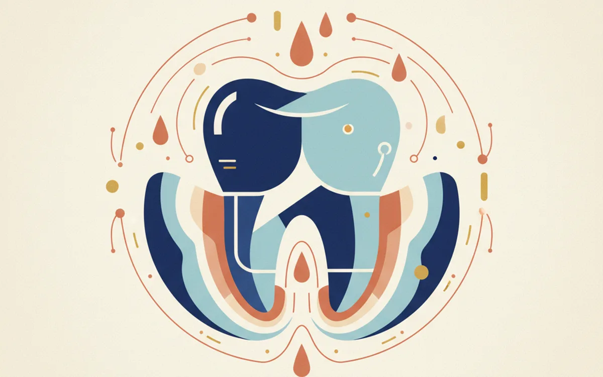 Ilustração editorial sobre saúde gengival com elementos abstratos em estilo flat