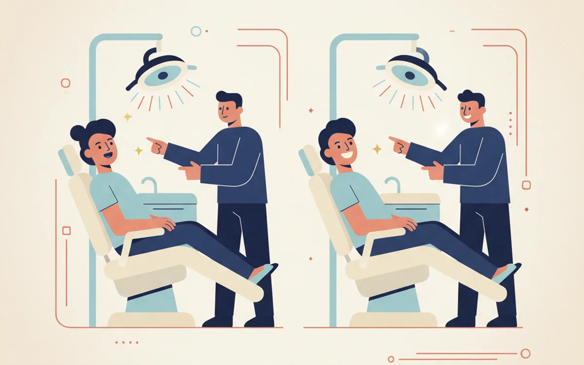 Implante dentário de dente único com coroa em porcelana branca — antes e depois digital