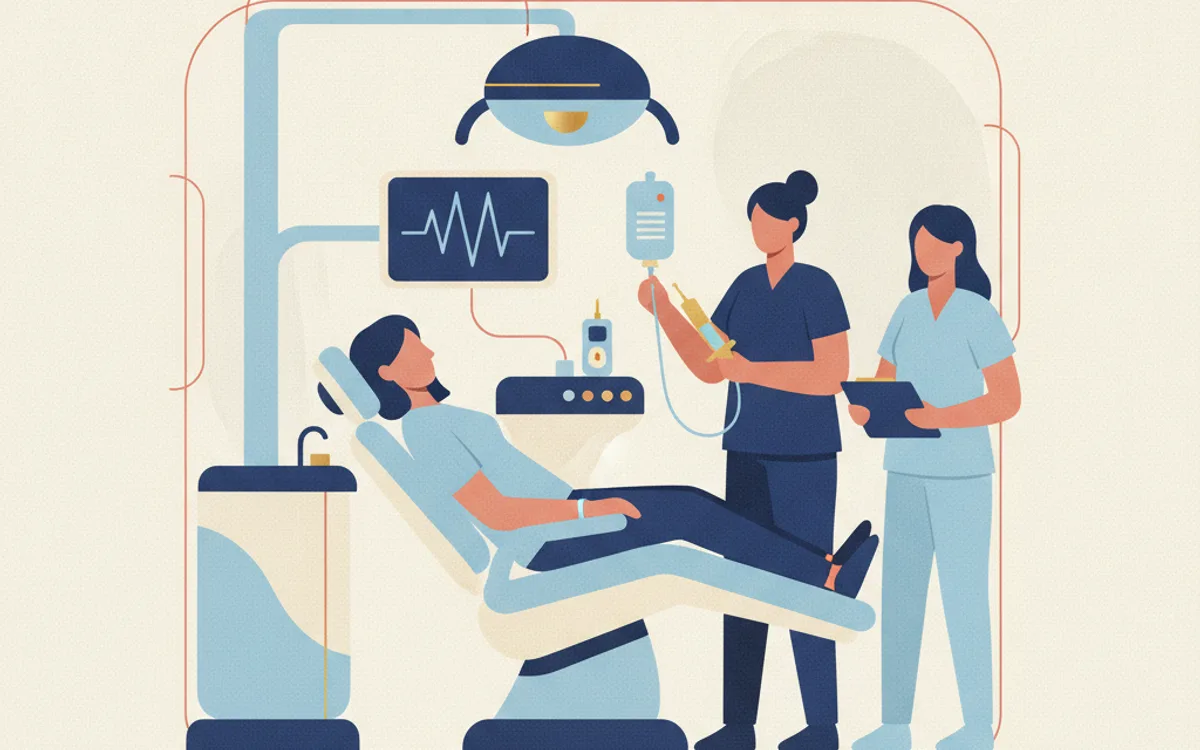 Consultório profissional com equipamento de monitoramento, monitor cardíaco, oxímetro, profissionais preparados