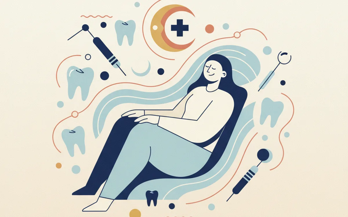 Paciente relaxada em consultório odontológico moderno durante sedação consciente
