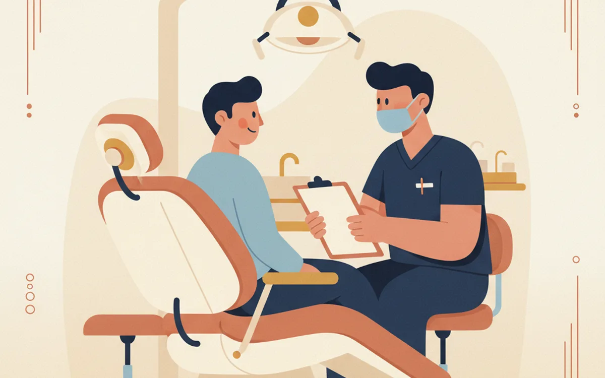Dentista e paciente conversando sobre planejamento de tratamento com sedação consciente em consultório odontológico