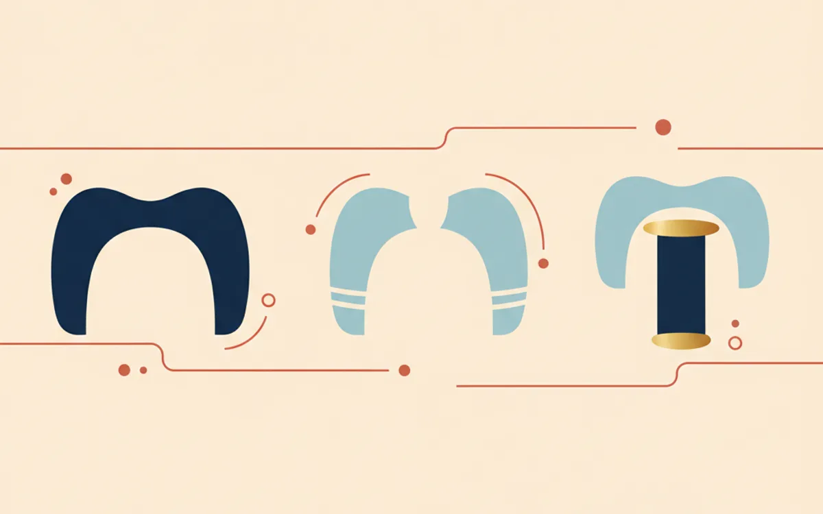 Ilustração comparativa de três tipos de prótese dentária: fixa, removível e sobre implante